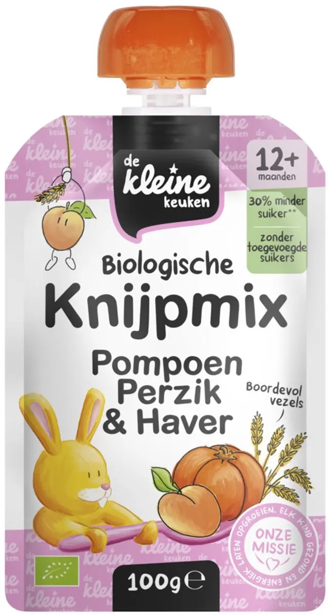 De Kleine Keuken Bio Knijpmix 12+ Pompoen Perzik Haver
