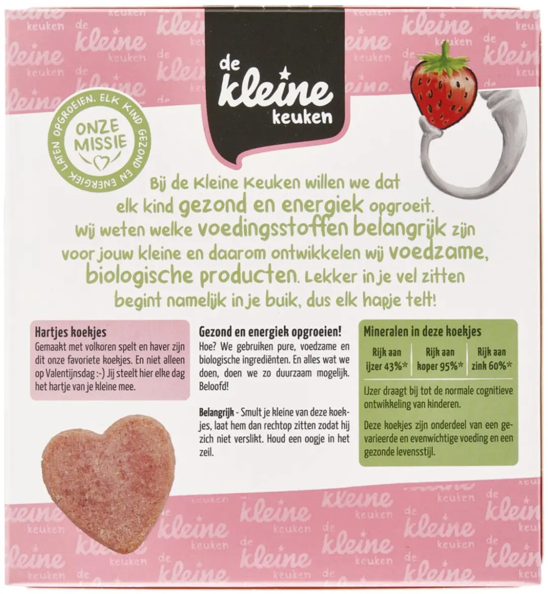 De Kleine Keuken Bio Hartjeskoekjes Aardbei - 20 Stuks
