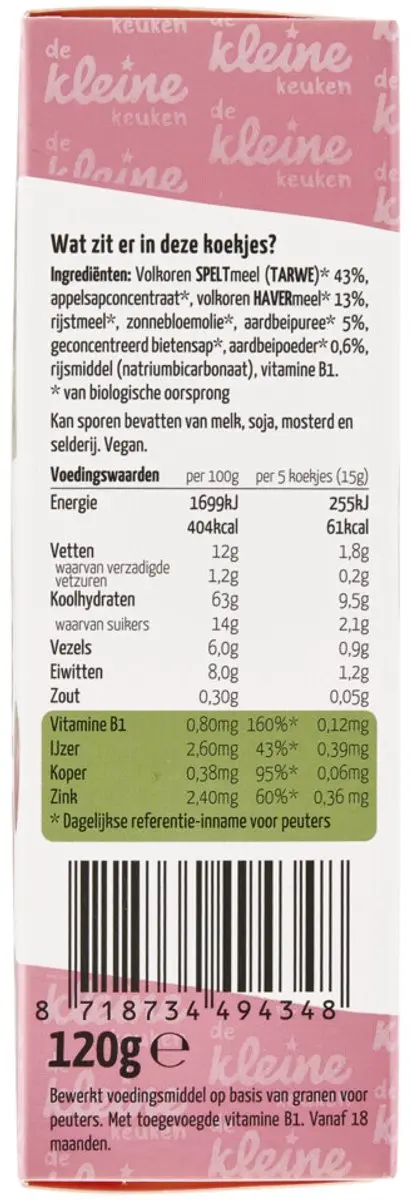 De Kleine Keuken Bio Hartjeskoekjes Aardbei - 20 Stuks