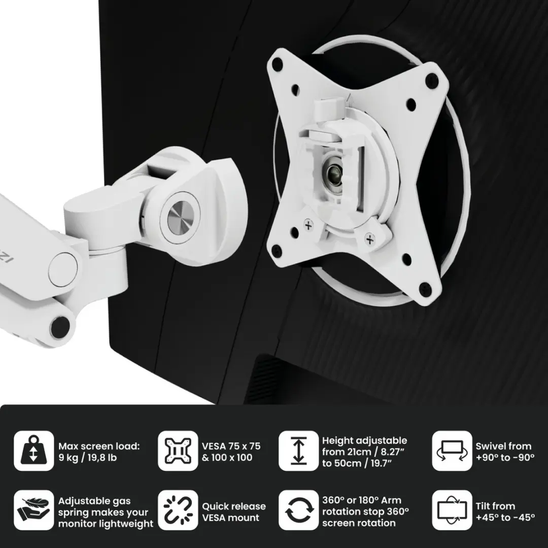 Arozzi Alzare Neo Dubbele Monitorarm - Wit