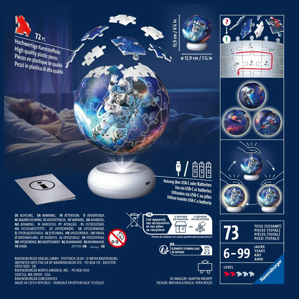 Ravensburger Astronauten 3D Puzzle-Ball Nachtlicht 73 Stukjes