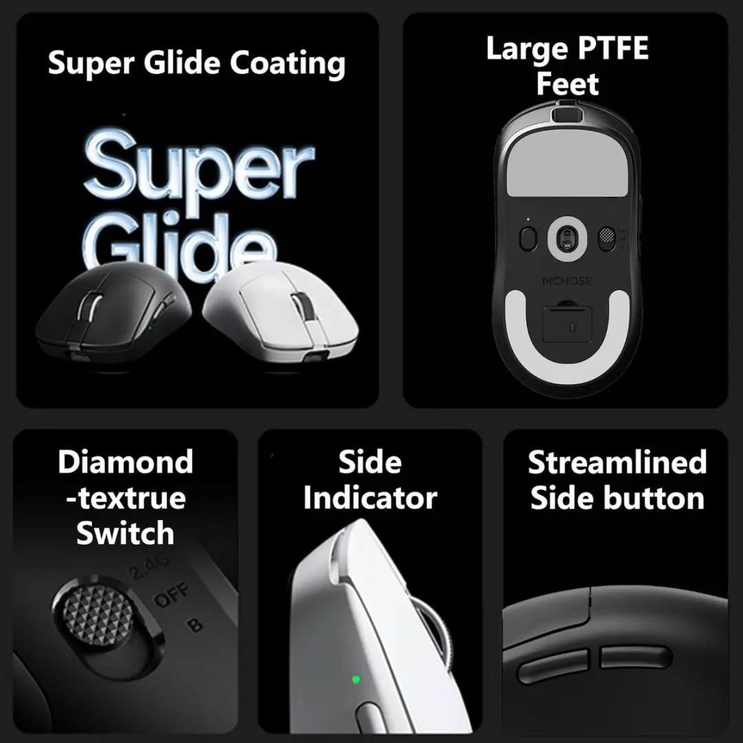 MCHOSE A7 V2 Pro Gaming Muis - PAW 3395 Sensor - TTC Gold Switch - 8K Bedraad/Draadloos - afbeelding 6 van 6