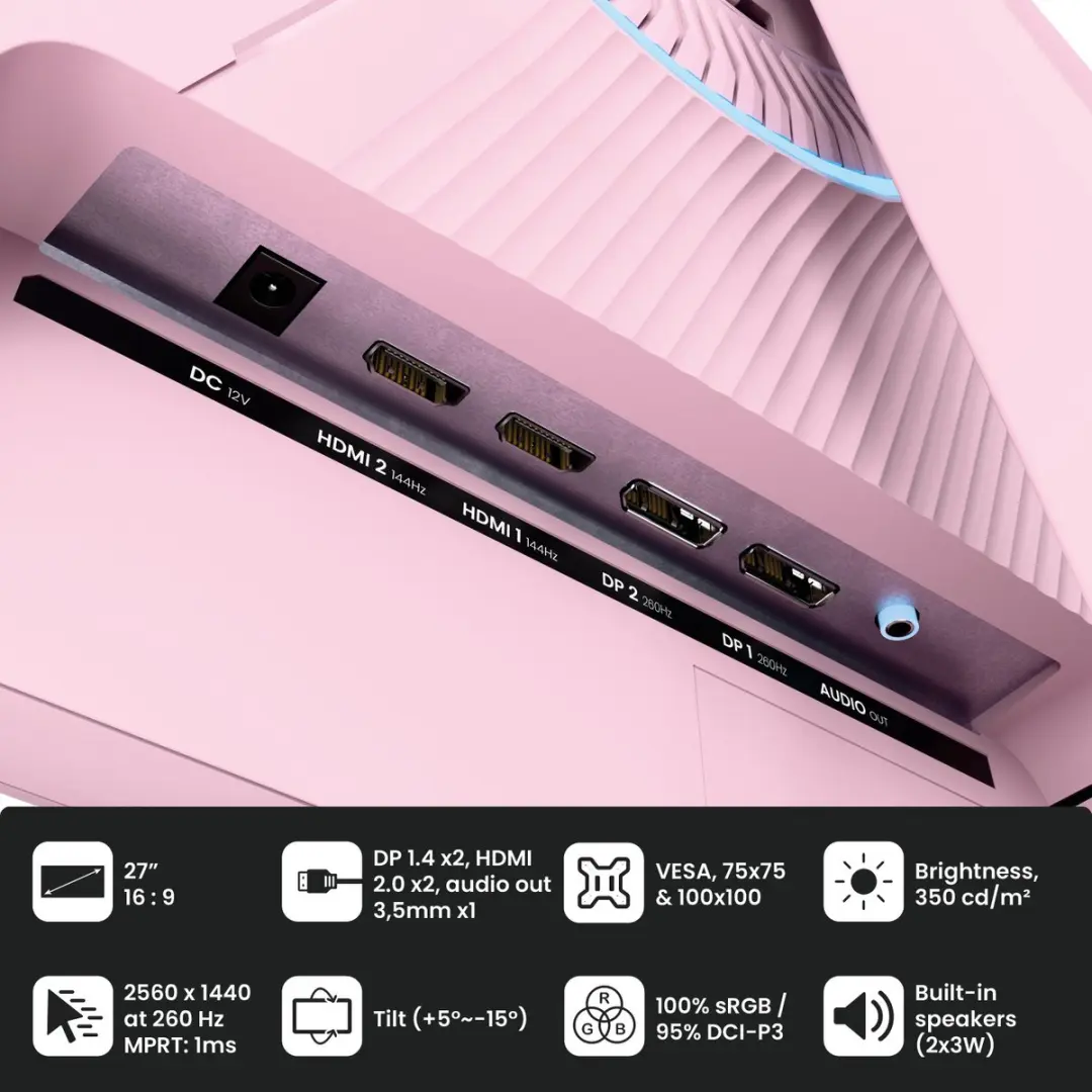 Arozzi Nova 27" Gaming Monitor - QHD IPS 260Hz Roze