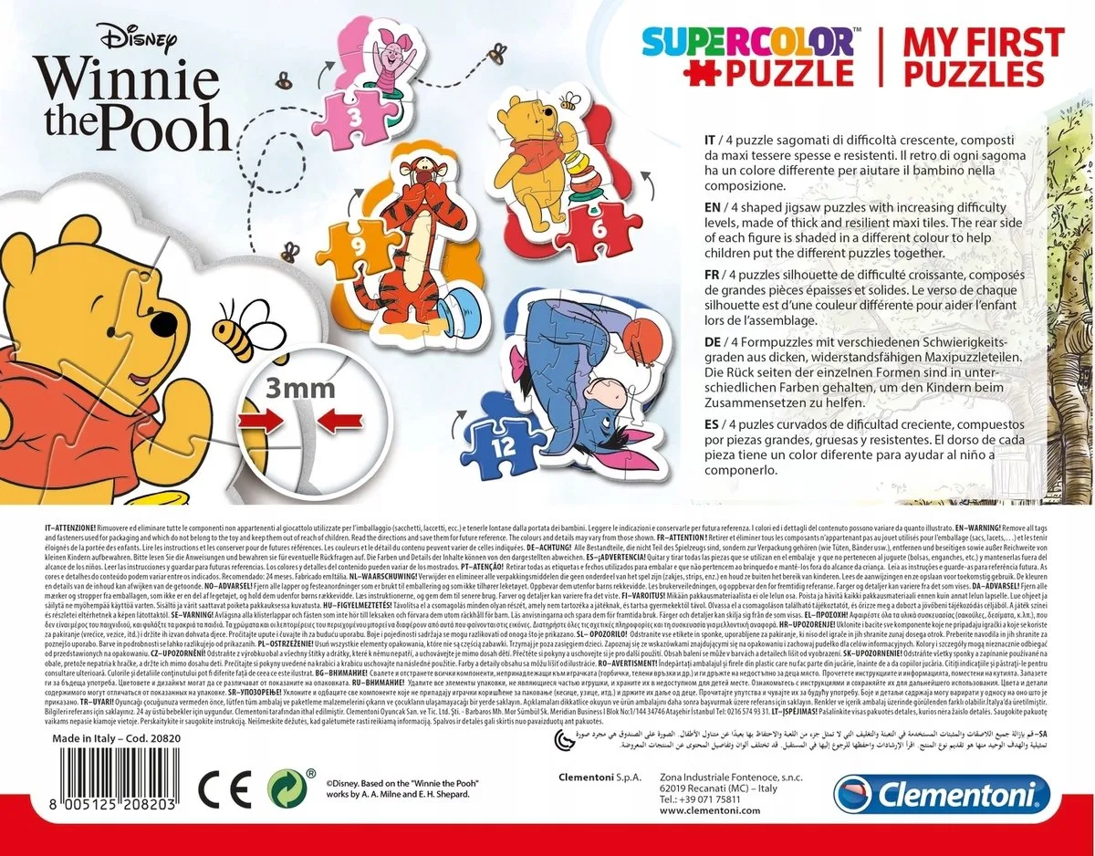 Clementoni Winnie de Poeh Puzzel 4-in-1 - 12 Stuks