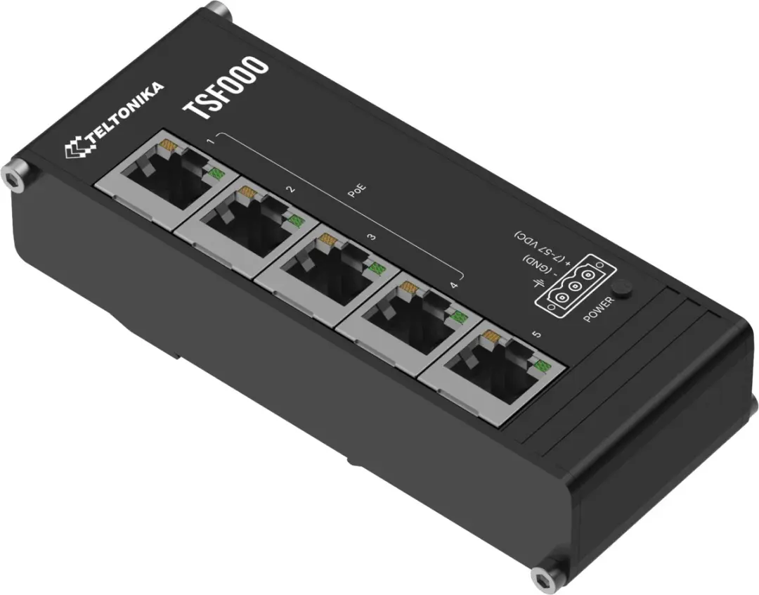 Teltonika TSF000 Industriële PoE+ Switch 5x Fast Ethernet - 4x PoE+ - 120W - Zwart