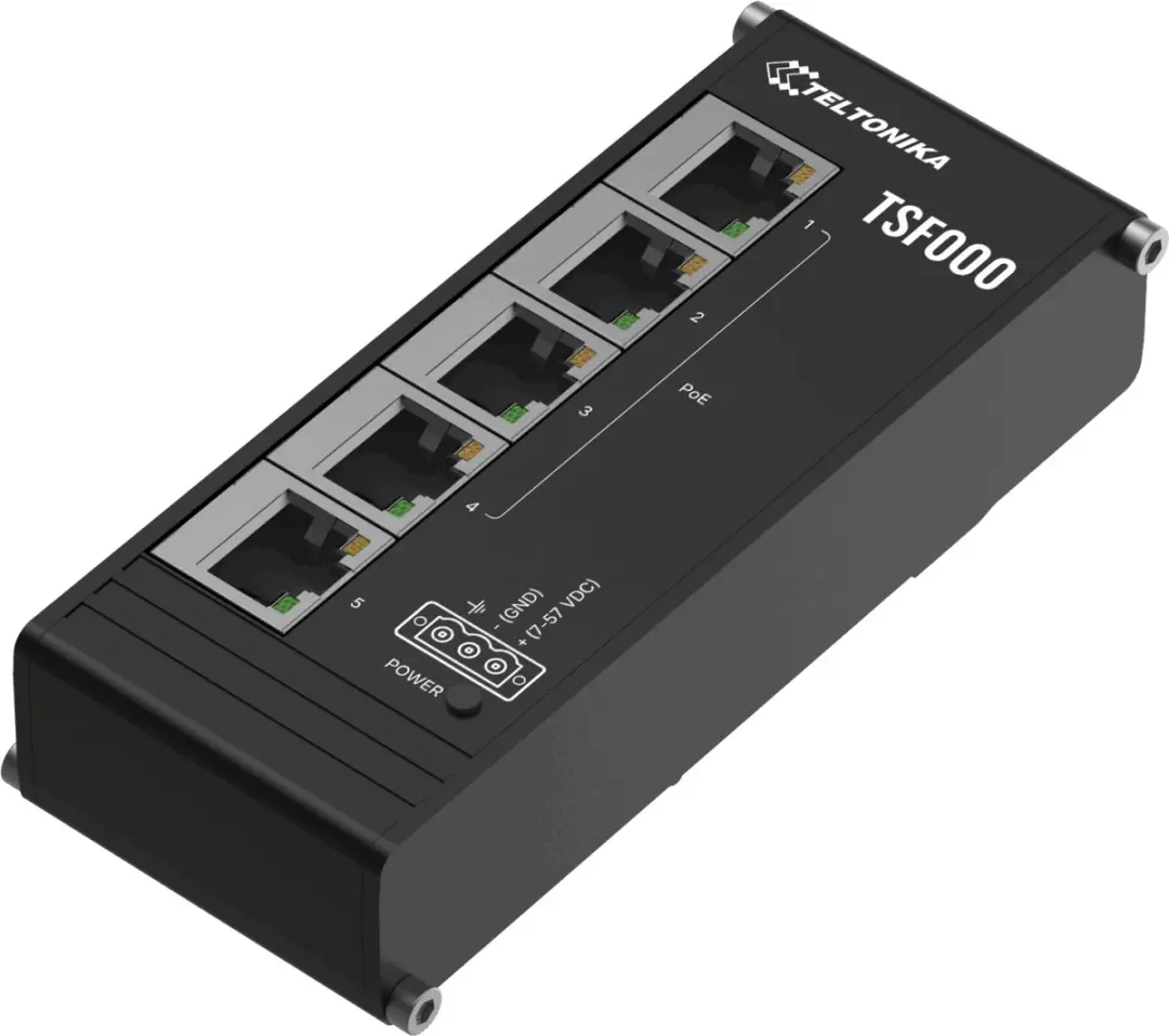 Teltonika TSF000 Industriële PoE+ Switch 5x Fast Ethernet - 4x PoE+ - 120W - Zwart