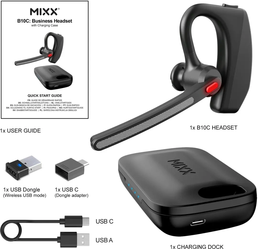 Mixx B10C Wireless Headset - Bluetooth Multipoint - Zwart