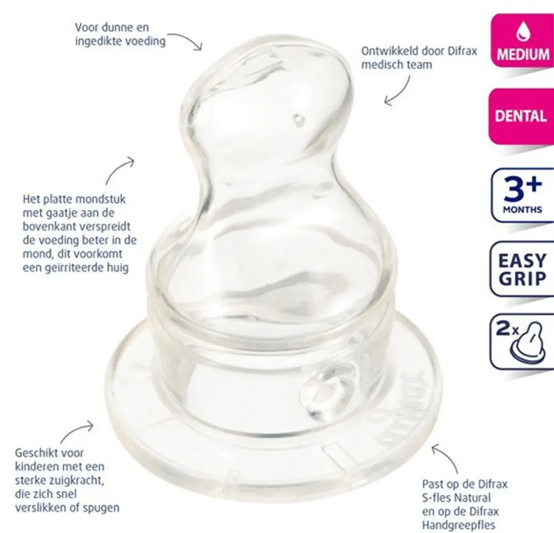 Difrax Flessenspeen Dental Medium - 2 Stuks