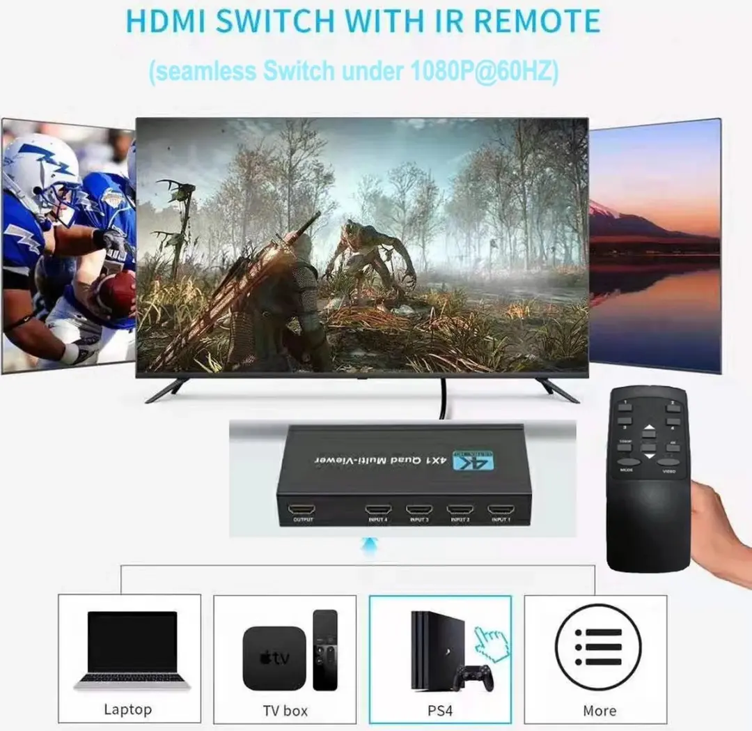 NÖRDIC SGM-212 HDMI Switch 4x1 - 4K30Hz - Zwart