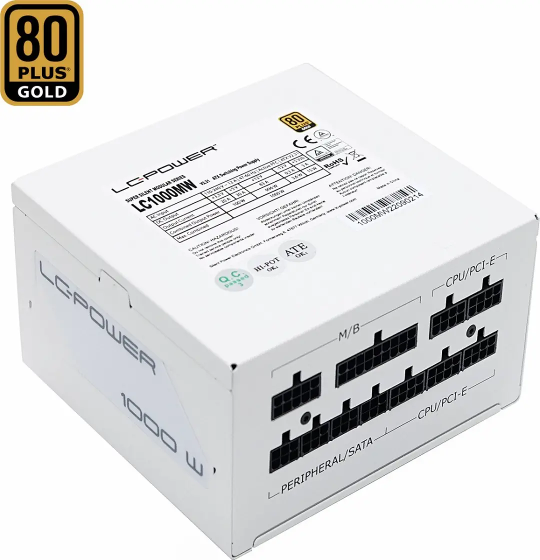 LC Power LC-1000MW-V2.31 1000W PC Voeding - Volledig Modulair - Wit