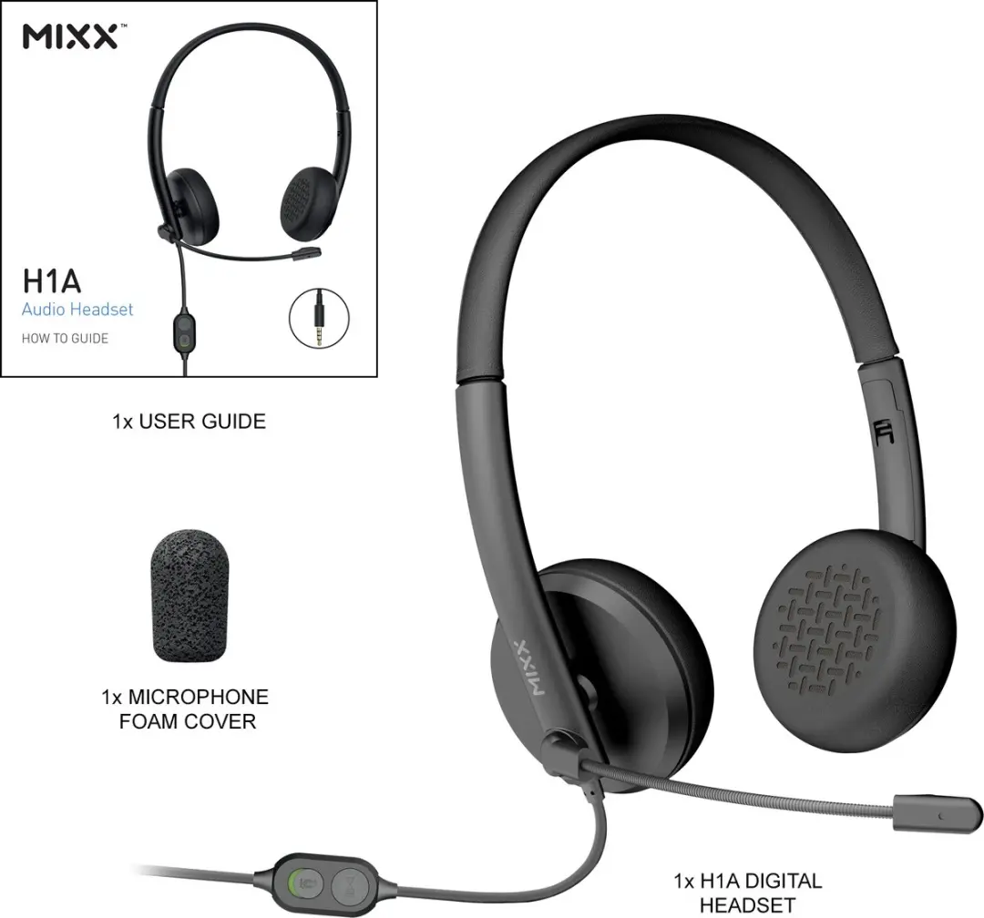 Mixx H1A Bedrade Headset - 3,5mm - Zwart