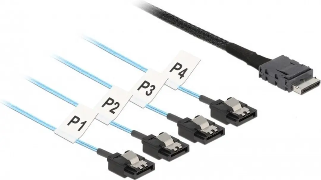 Delock OCuLink SFF-8611 naar 4x SATA 7-pin Kabel 0.5m - Zwart/Blauw