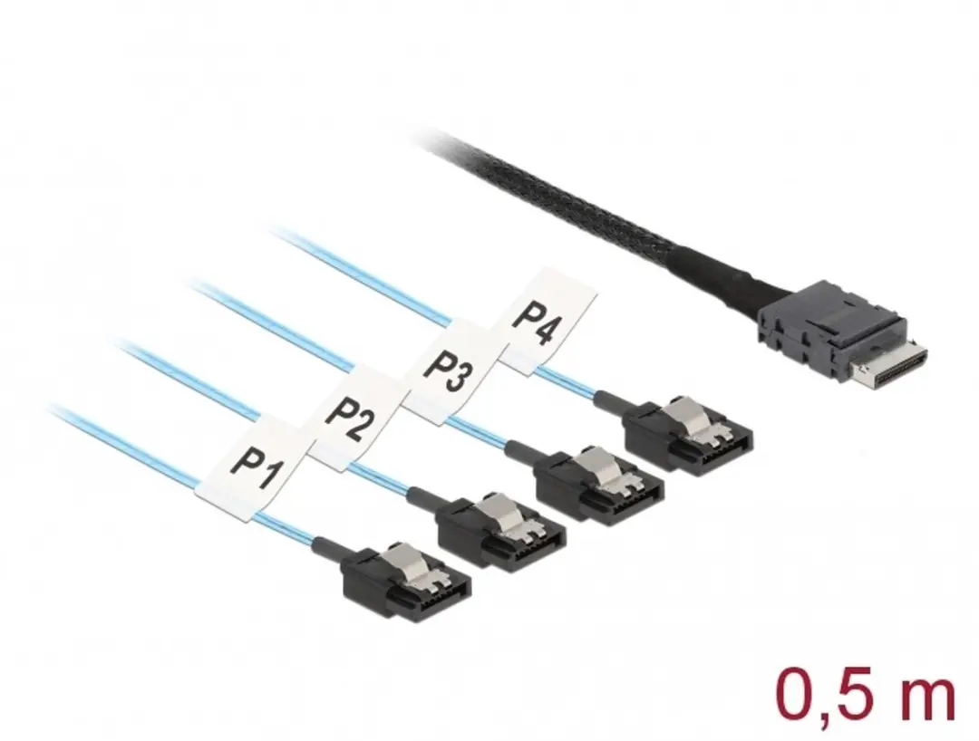 Delock OCuLink SFF-8611 naar 4x SATA 7-pin Kabel 0.5m