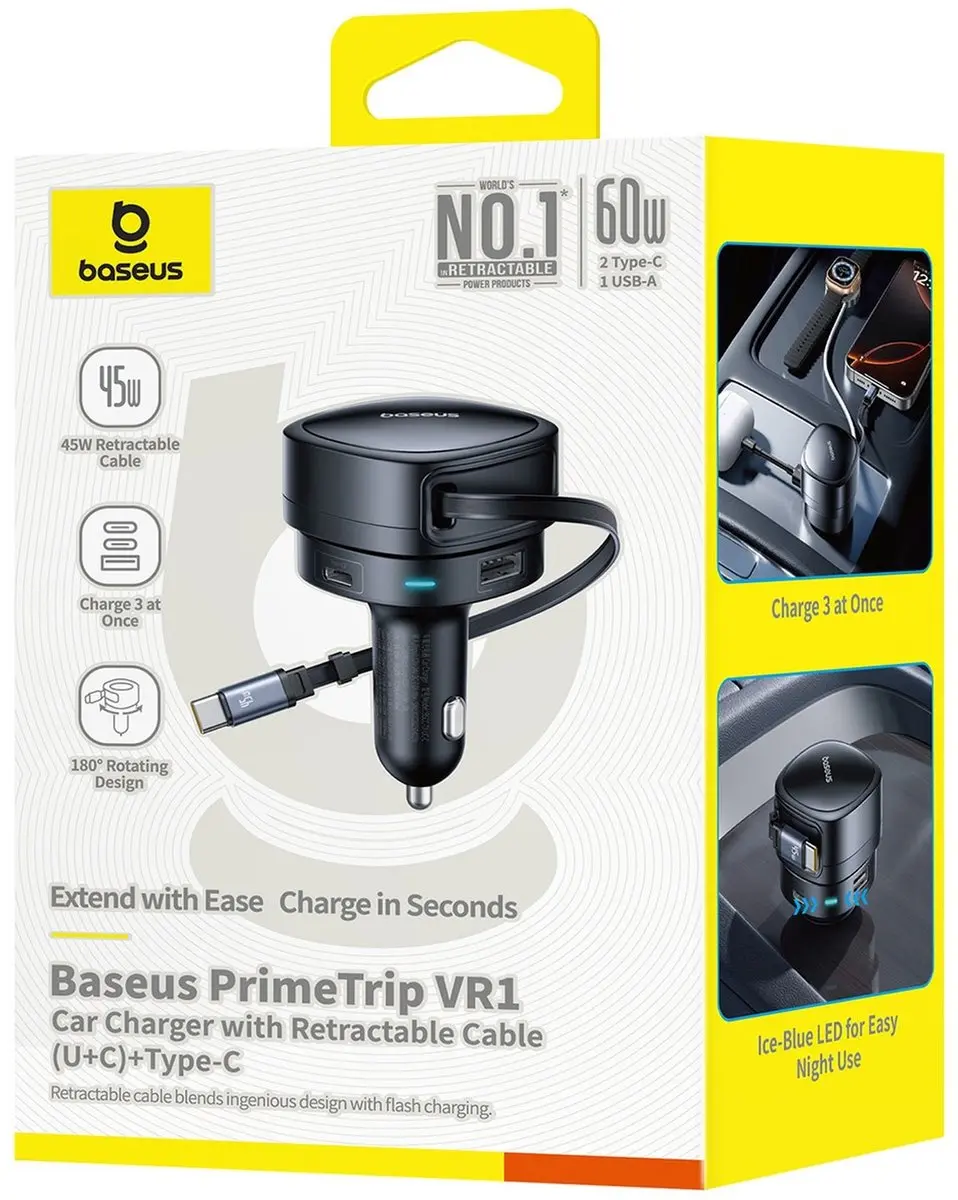 Baseus Prime Trip VR1 60W Oplader - Zwart