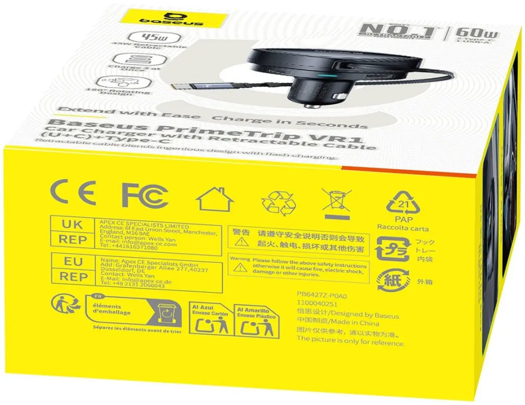 Baseus Prime Trip VR1 60W Oplader - Zwart