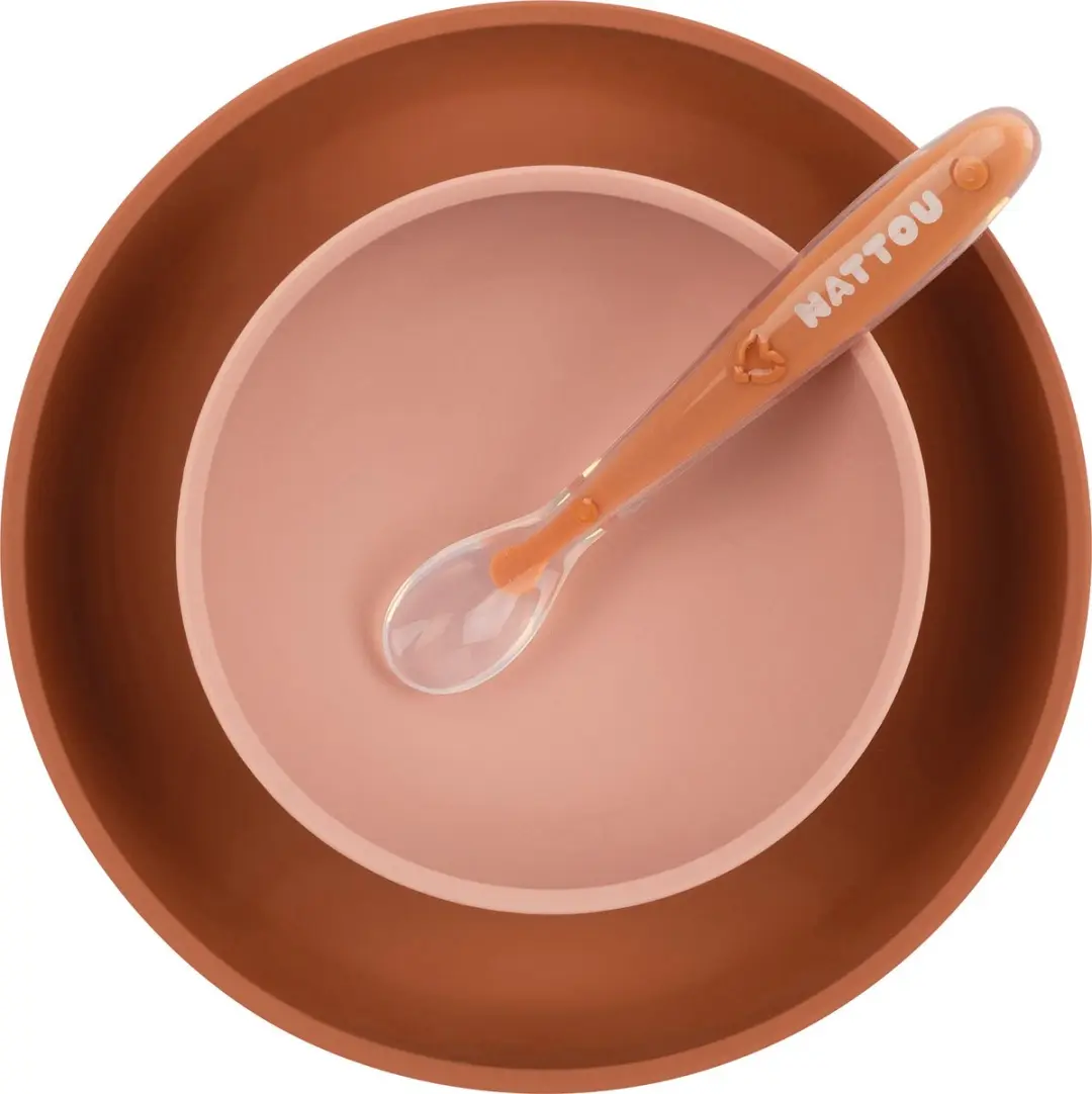 Nattou Siliconen Servies 4-delig Roze - Bord Kom Lepel