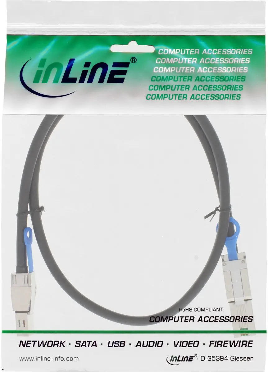 InLine Mini SAS HD Kabel SFF-8644 naar SFF-8088 6Gb/s 2m - Zwart