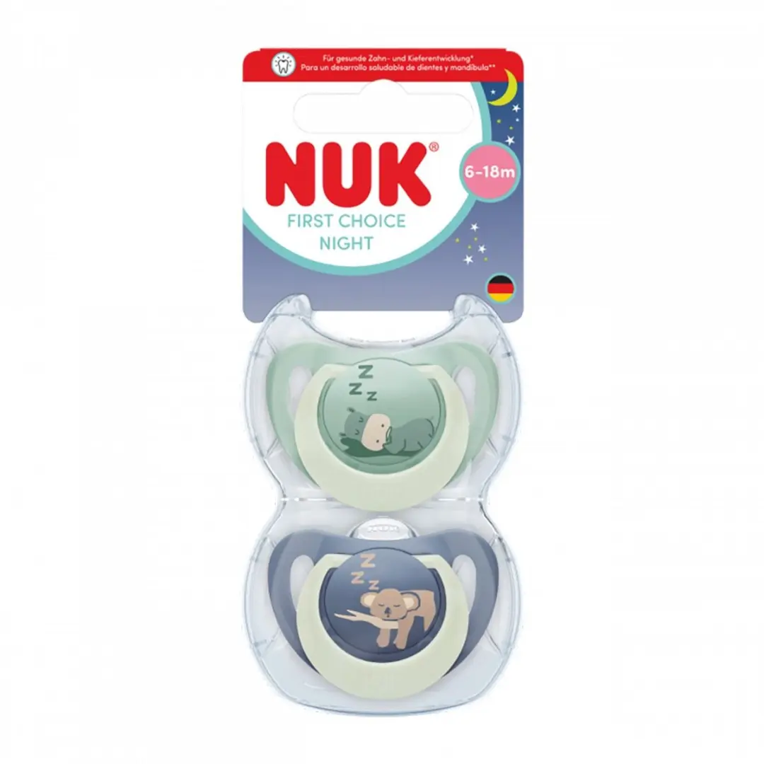 NUK First Choice Night Fopspeen Siliconen 6-18m - 2 Stuks - Groen