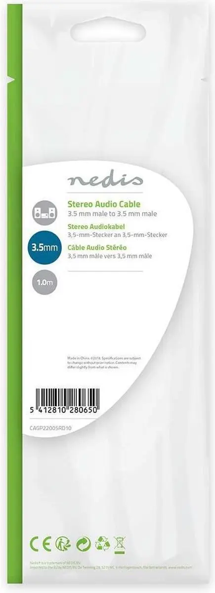 Nedis Stereo-Audiokabel 3,5mm M-M 1m - Rood