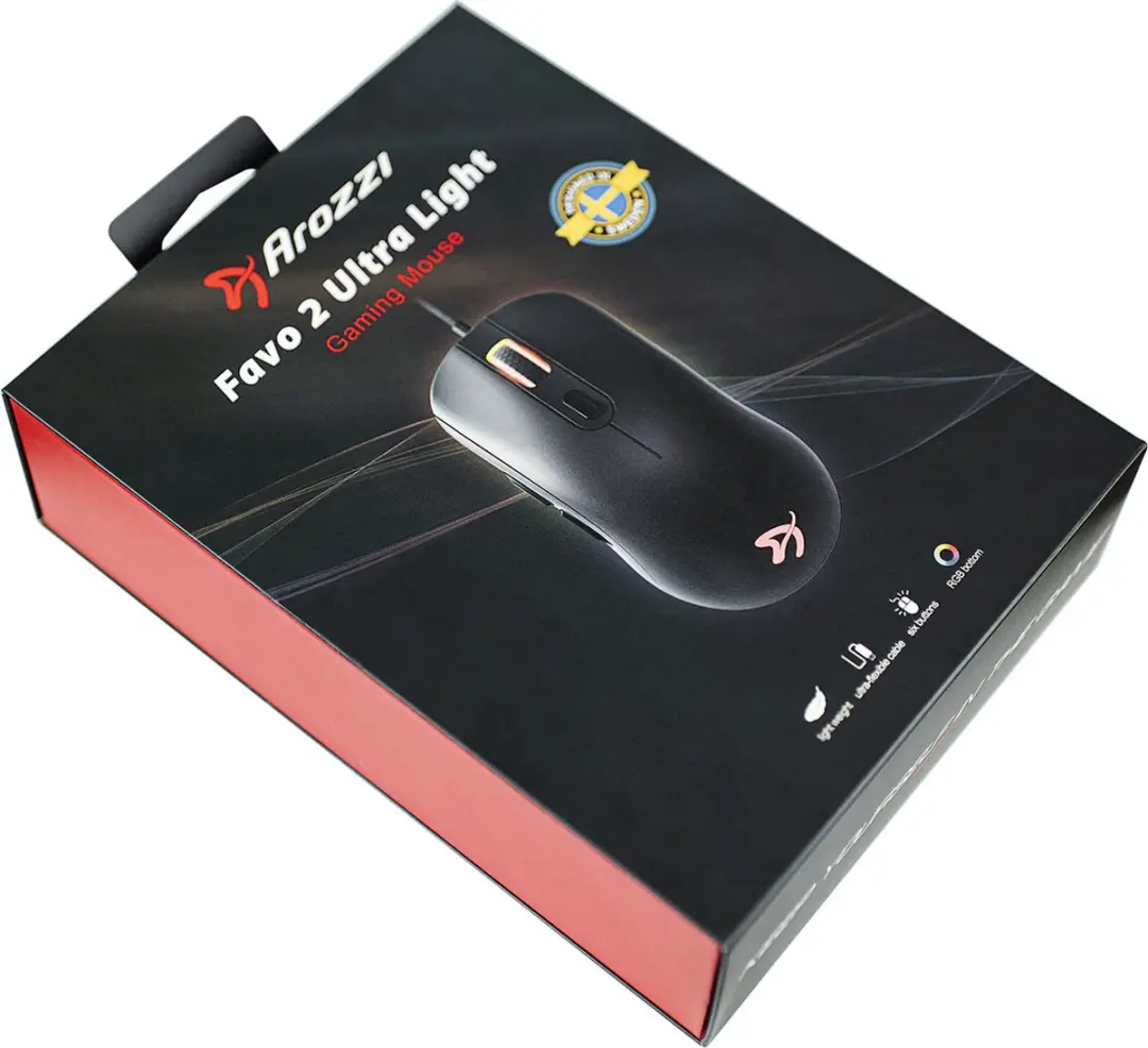 Arozzi Favo 2 AZ-FAVO2-BK Gaming Muis - 74g - Zwart