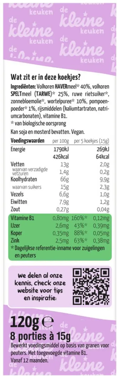 De Kleine Keuken Bio Haverkoekjes Wortel & Pompoen - 20 Stuks