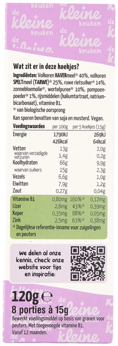 De Kleine Keuken Bio Haverkoekjes Wortel & Pompoen - 20 Stuks