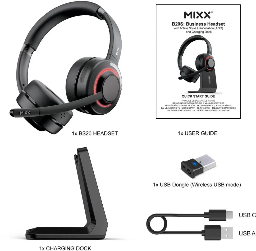 Mixx B20S Wireless Noise Cancelling Headset - Zwart