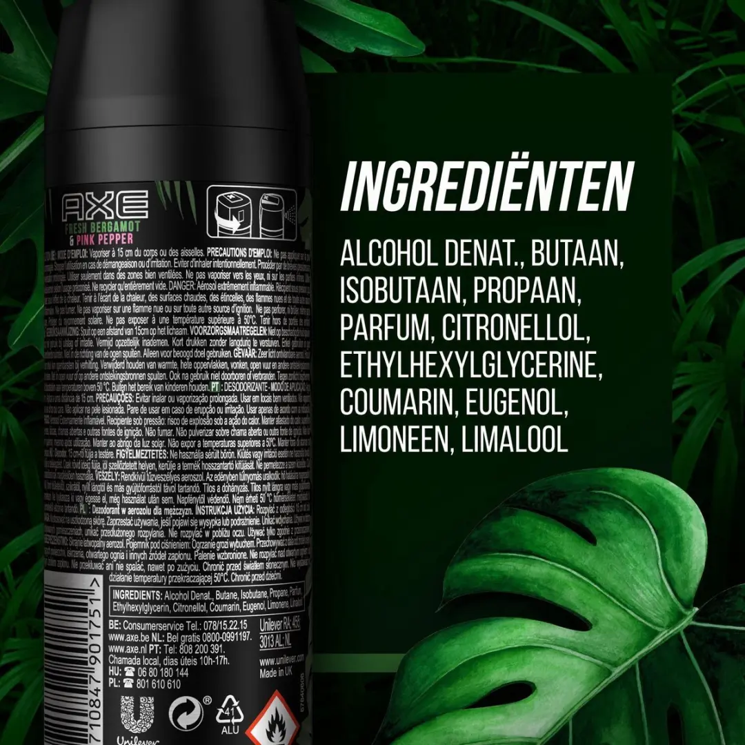 Axe Wild Deodorant Bodyspray Fresh Bergamot + Pink Pepper 450ml - 3 Stuks