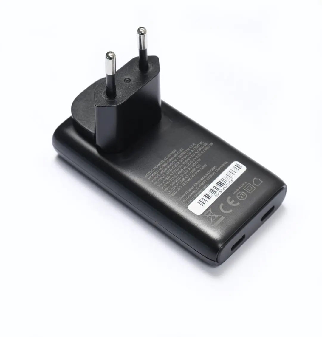 LC Power LC-NB-GAN-65-ST GaN Laptop Snellader 65W - 2x USB-C - Zwart
