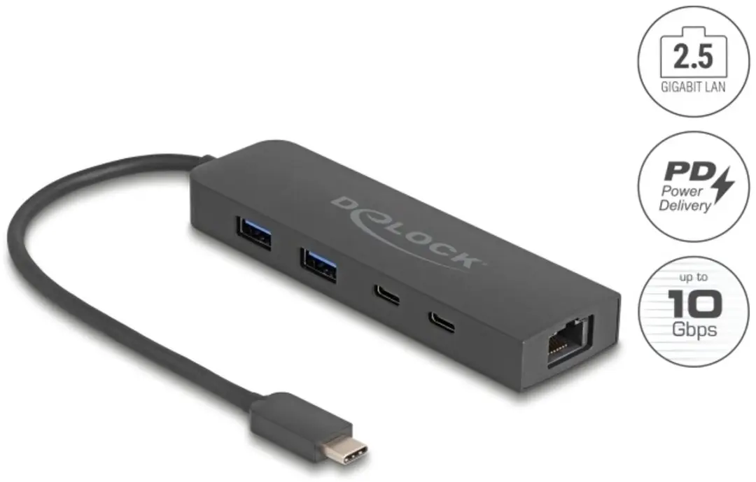 Delock 10Gbps USB Hub met 2.5Gb LAN & PD 85W