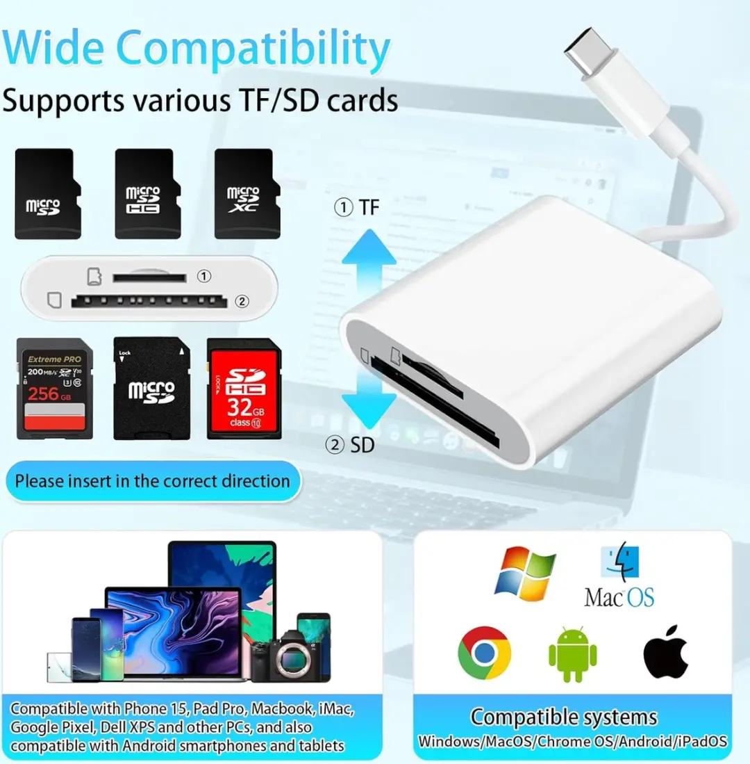 NÖRDIC CRD-056 USB C Kaartlezer - SD/MicroSD - Wit