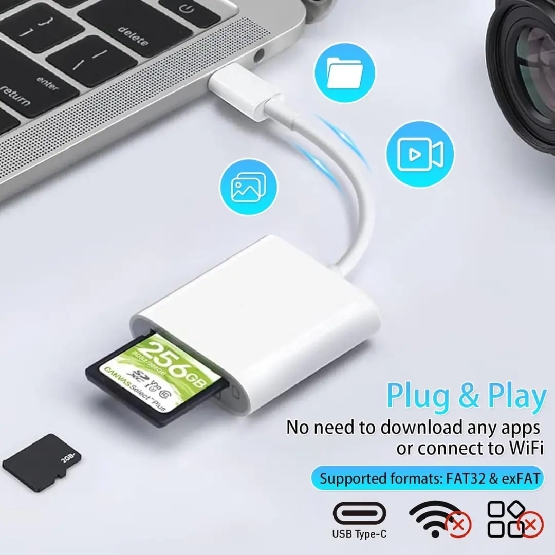 NÖRDIC CRD-056 USB C Kaartlezer - SD/MicroSD - Wit