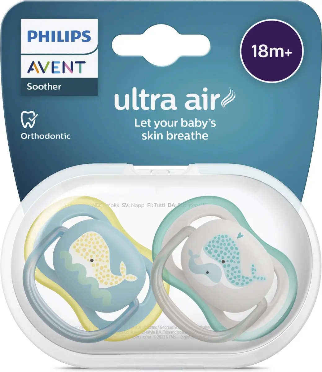 Philips Avent Ultra Air Fopspeen SCF349/24 - Walvis - 2 Stuks