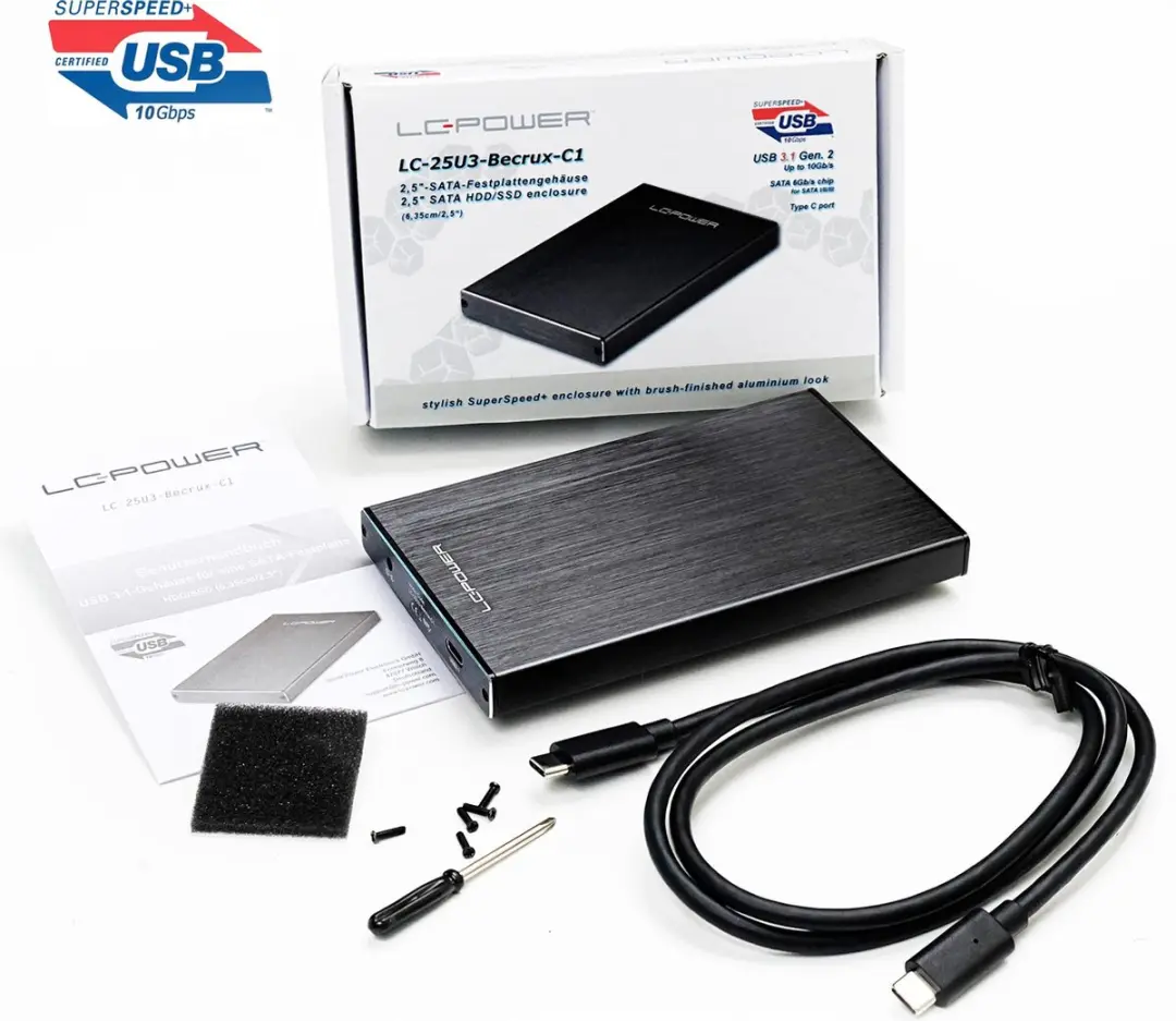 LC Power LC-25U3-C Externe Harde Schijf 2.5" - USB-C 10Gb/s - Zwart