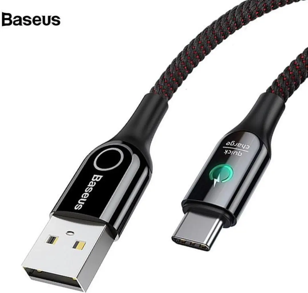 Baseus Smart Power Off USB-C LED Kabel 3A - 10 Stuks - Zwart