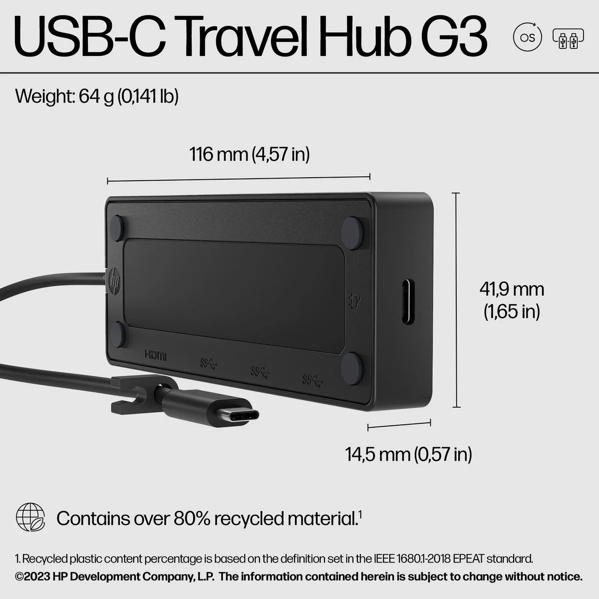 HP USB-C Travel Hub G3 - Zwart