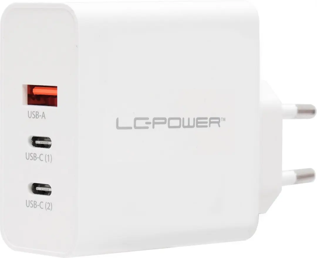 LC Power 3-in-1 GaN Snellader 65W - Wit