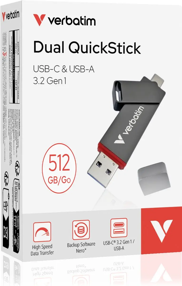Verbatim Dual QuickStick 32042 USB-stick 512GB - Zilver