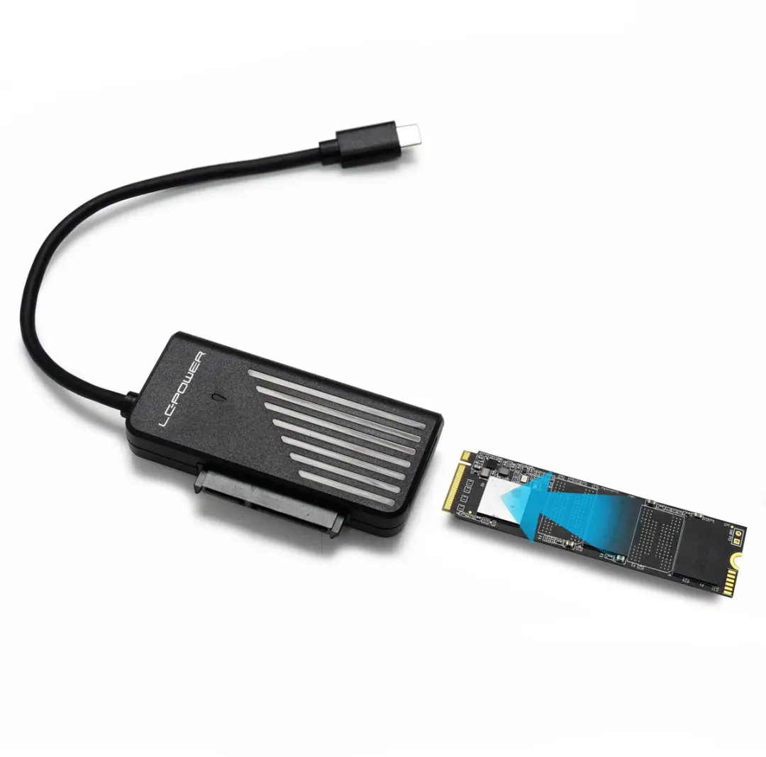 LC Power ADA-USB-SATA-NVMe Adapter 10Gbps - 3.5" HDD/SSD & M.2 NVMe - Zwart