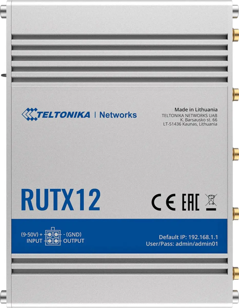 Teltonika RUTX12Dual Industriële Router - 5x LAN/WAN - 8x WiFi-antennes - Zilver