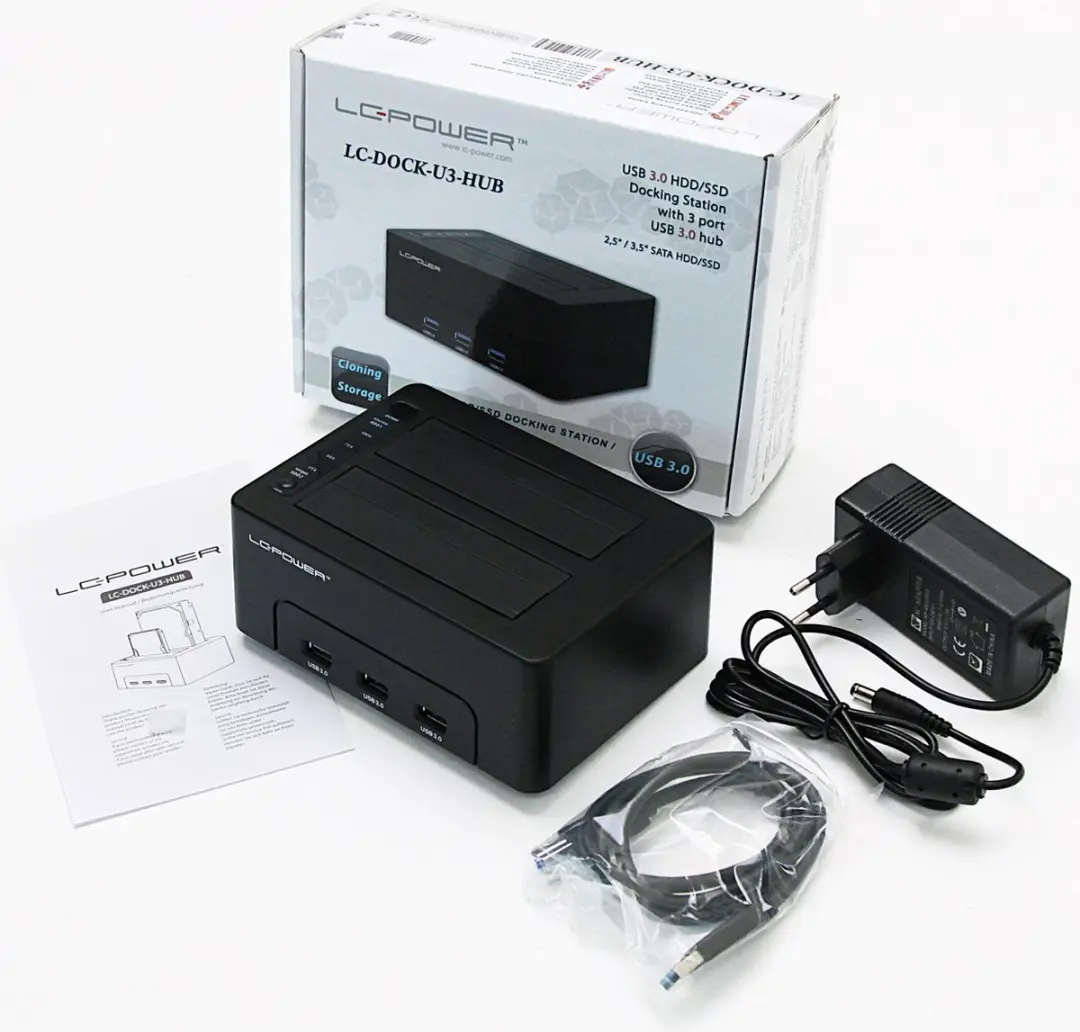 LC Power LC-Dock-U3-HUB Dual Docking Station - USB 3.0 - Zwart