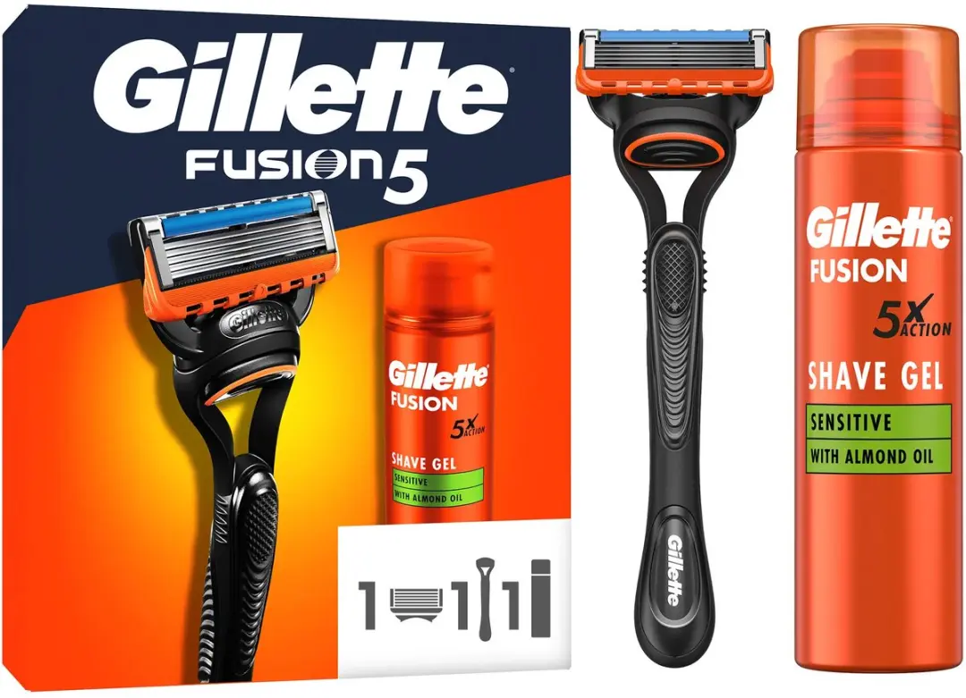Gillette Fusion 5 Scheerset - 5 Bladen - 200ml Gel - Zwart - afbeelding 2 van 3