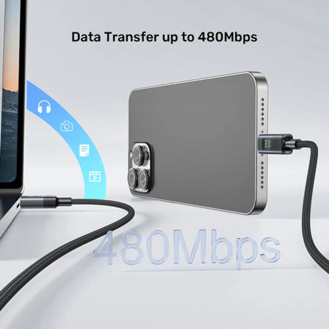 Unitek USB-C Kabel PD 60W Display 2m - Zwart