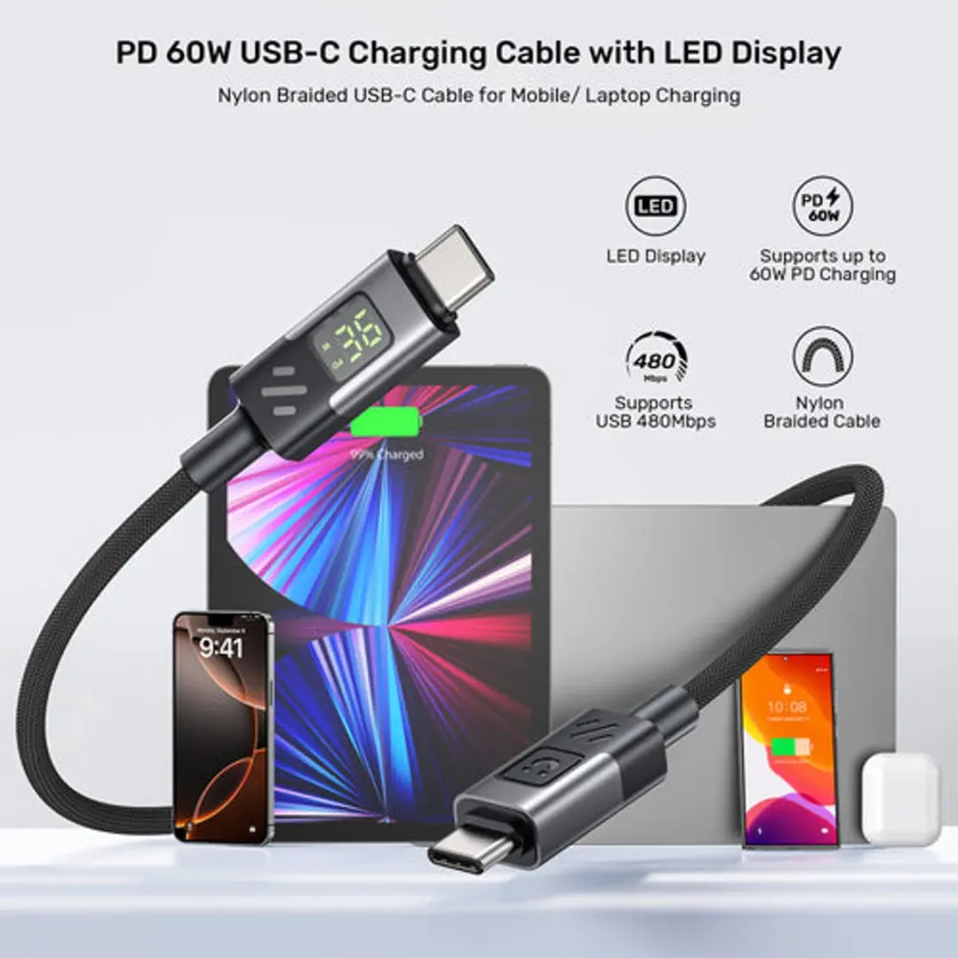 Unitek USB-C Kabel PD 60W Display 2m