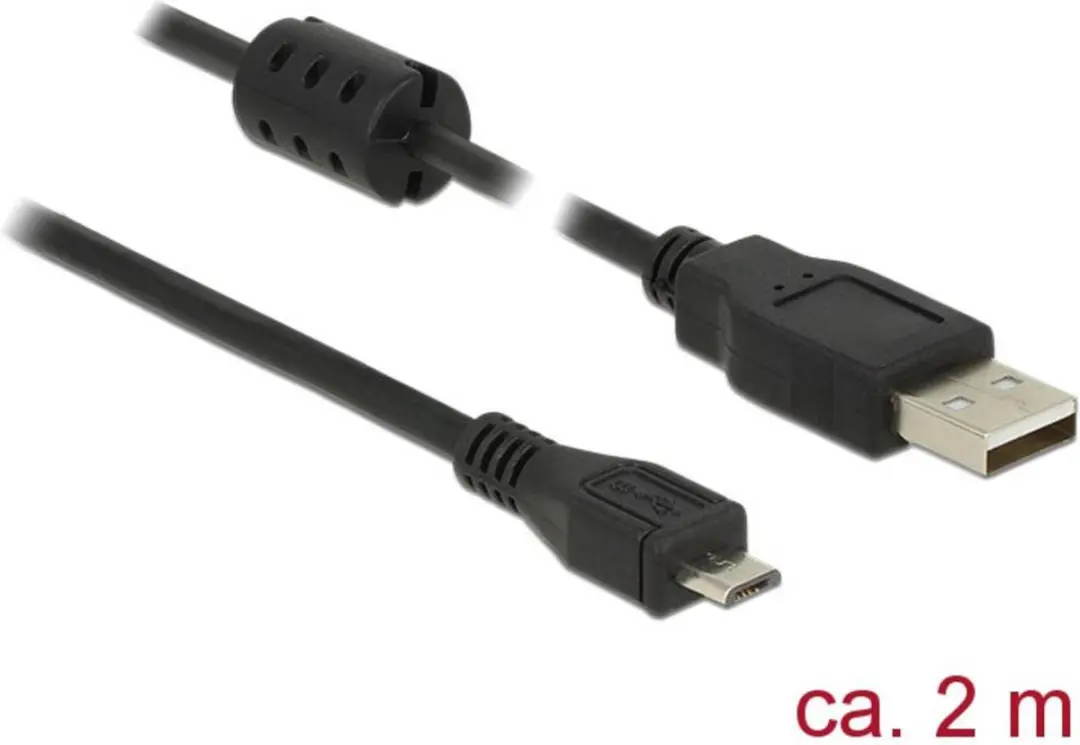 Delock Micro USB naar USB-A Kabel 2A - 2m - Zwart