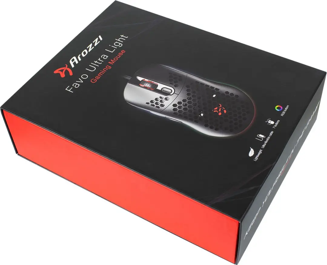 Arozzi Favo Gaming Muis AZ-FAVO-BK - Ultra Light 74g - Zwart