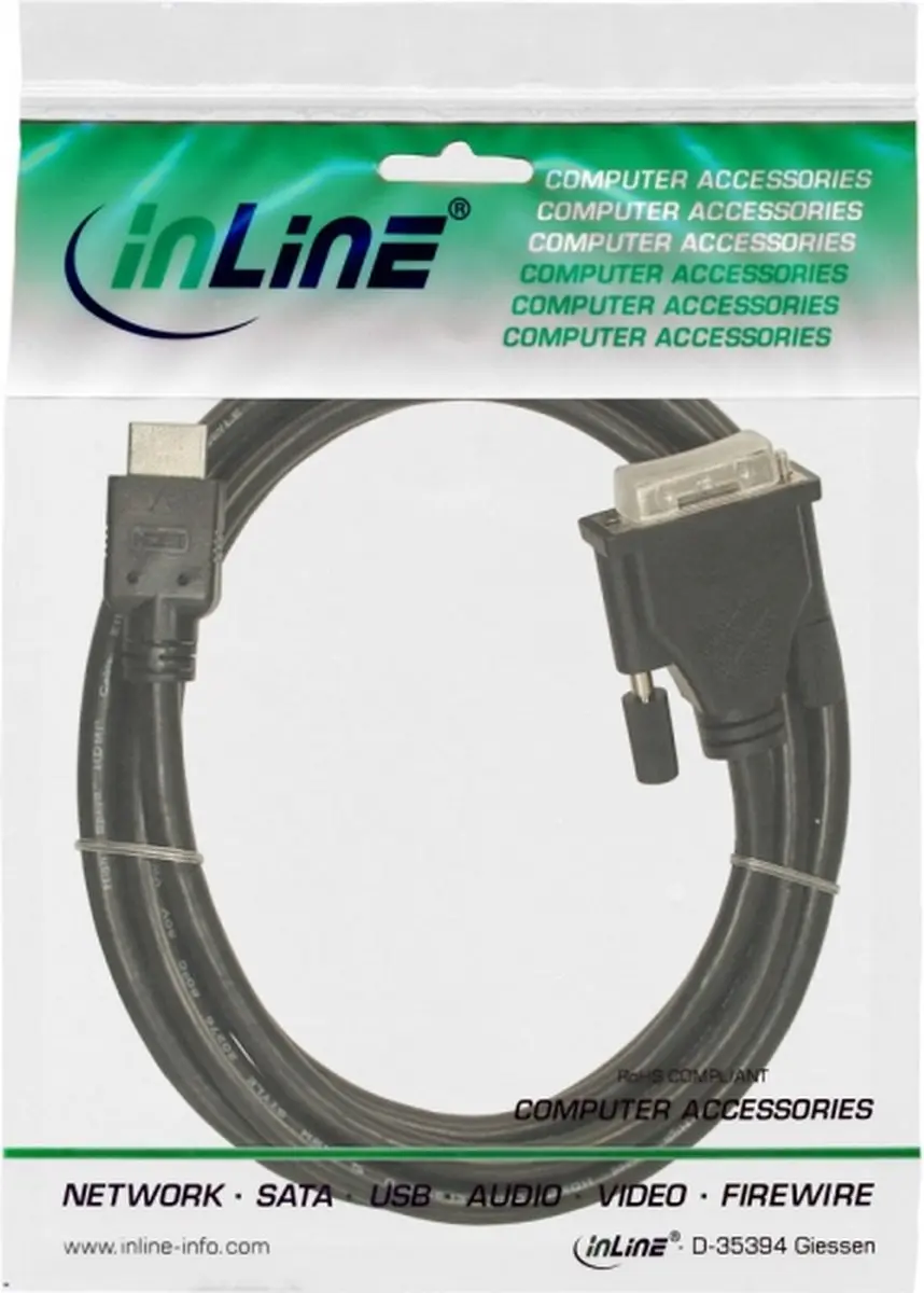InLine HDMI-DVI-adapterkabel 19-pins male naar 18+1 male 5m - Zwart