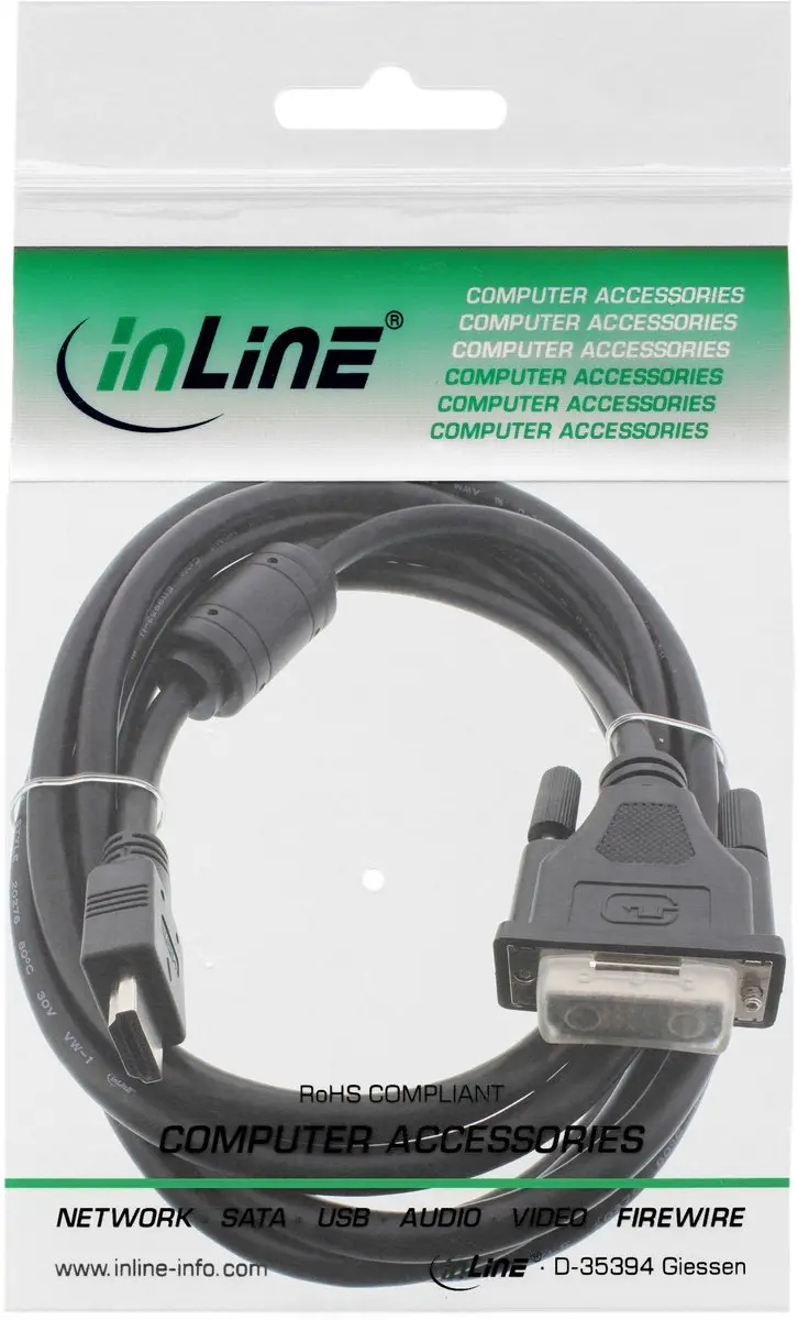 InLine HDMI-DVI-adapterkabel 19-pins male naar 18+1 male 5m - Zwart