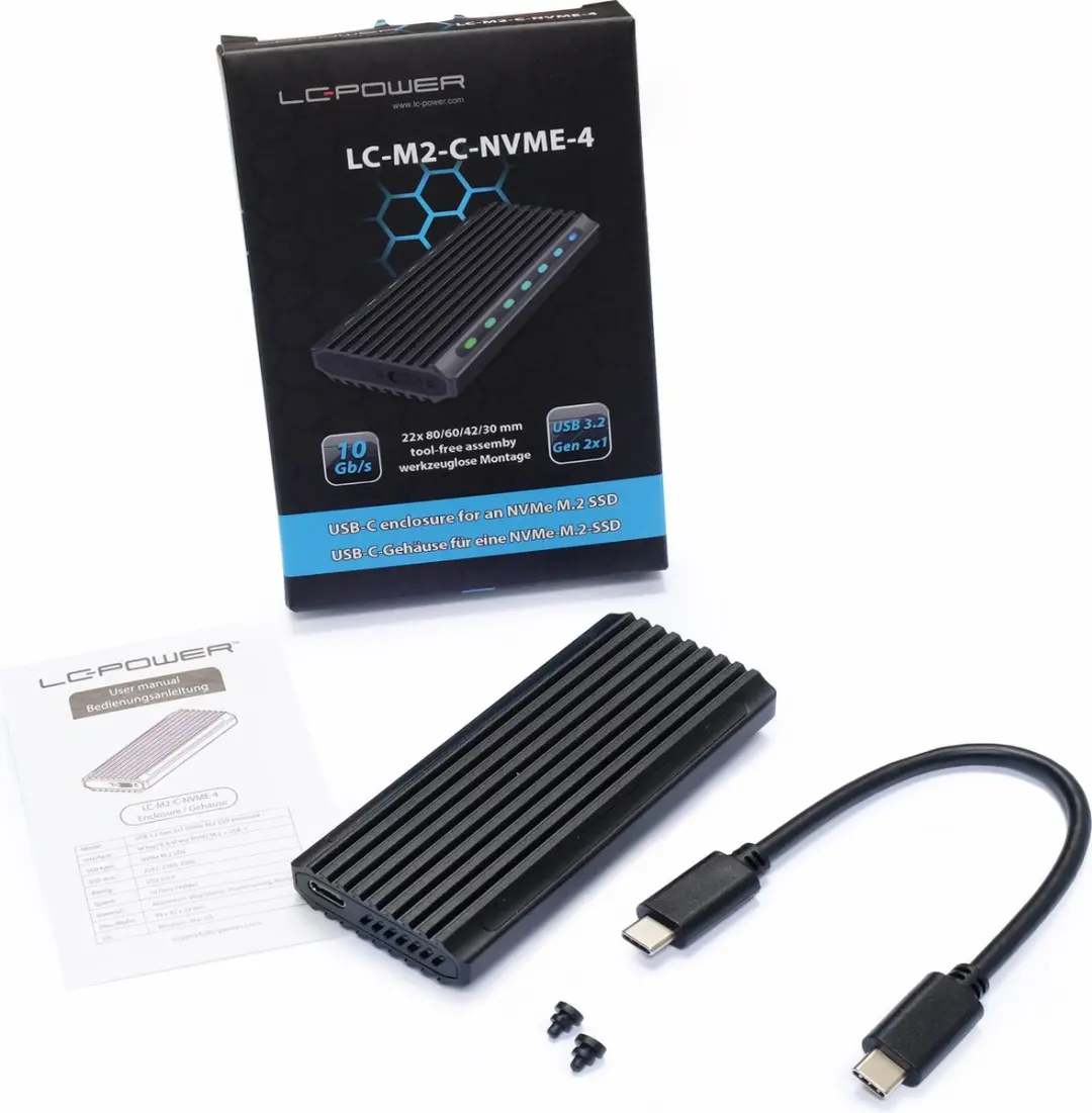 LC Power LC-M2-C-NVME-4 SSD Behuizing - M.2 NVMe/SATA - 10 Gb/s - Zwart