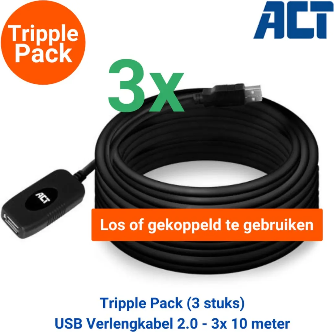 ACT AC6010 USB Verlengkabel 3x10m